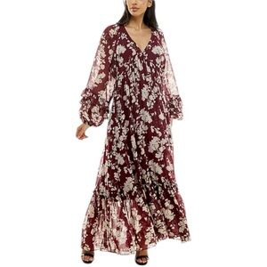 NWT Premier Amour Flowy Burgundy Floral Long Sleeve Dress. Gorgeous! Sz. 12